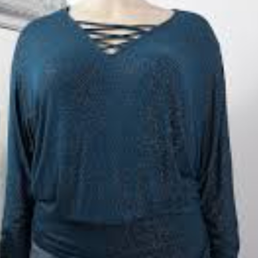 Jennifer Lopez Teal Crisscross Blouse